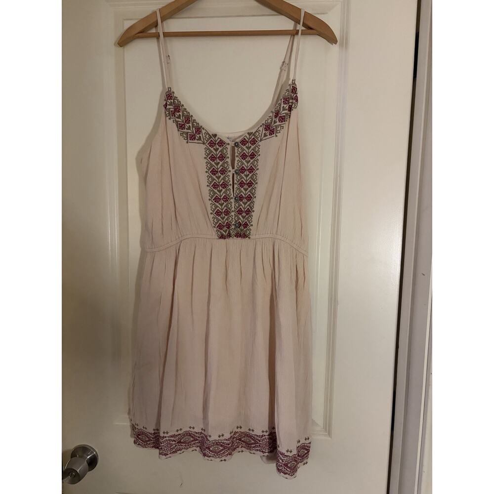 Earthbound Trading Co Boho Embroidered Mini Dress Women’s L Pink Festival Peasan - Picture 1 of 7